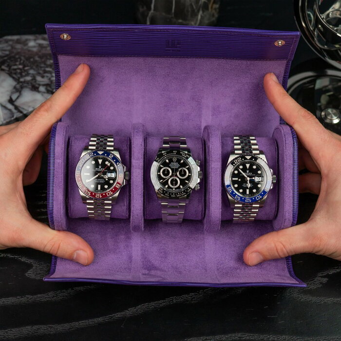 Iflw Ifl Watches ウォッチロール 3本用 Amethy パープル 紫 腕時計 ウォッチケース 本革 牛革 レザー エンボス 型押し 持ち運び コンパクト 旅行 携帯 時計 収納 インテリア ラグジュアリー 高級感 サフィアーノレザー 的详细信息 日本商品代购 From Japan