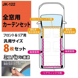 【エントリーでP10倍】【アウトレット】【車中泊カーテン フロント＆リア 8枚セット】 JK-122 ドライブ 旅行 行楽 遠出 快適 便利 カー用品 遮光 紫外線 前 後ろ 目隠し プライバシー 黒 ブラック 無地 シンプル ナポレックス NAPOLEXX