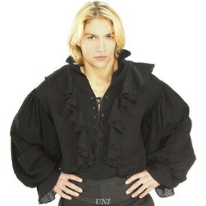 コスプレ 仮装 パイレーツシャツ ガーゼ/ブラック XL (大きいサイズ) 【 コスプレ 衣装 ハロウィン 仮装 コスチューム 大きいサイズ 海賊 メンズ シャツ 男性用 大人用 女海賊 余興 パーティー