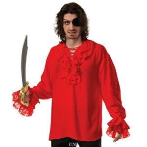 コスプレ 仮装 フリルパイレーツシャツ レッド Std 【 コスプレ 衣装 ハロウィン 仮装 コスチューム 海賊 シャツ メンズ 女海賊 パーティーグッズ 余興 大人用 男性用 】