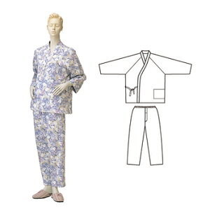 【取寄品】 パジャマ型ねまき 秋冬用 婦人 L サックスLサイズ 【 福祉用品 介護用品 衣類 】