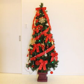 クリスマスツリー LED 180cm 木製ポットセットツリー クリスマスツリー レッド 【 飾り 装飾 】