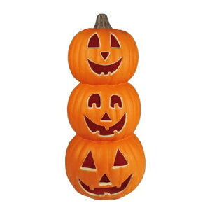46cm パンプキン3連ランタン 【 かぼちゃ ハロウィン 光る カボチャ ライトアップ 装飾品 ジャックオーランタン 雑貨 インテリア 南瓜 デコレーション 飾り 】
