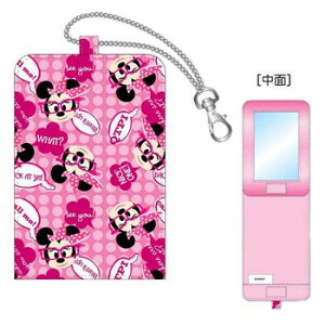 ディズニー パスケース型ファブリックミラー ミニーマウス 【 コスメ 化粧品 キャラクターグッズ 手鏡 メイク用品 メイクアップミラー 化粧鏡 折り畳みミラー 折りたたみ disney 】