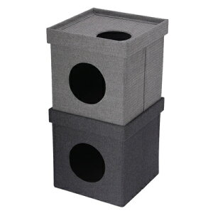 ペットハウスキューブ2段 グレー/ブラック 【 ベッド イヌ 寝具 ペット用品 カドラー ネコ 猫用品 犬用品 ペットグッズ 】