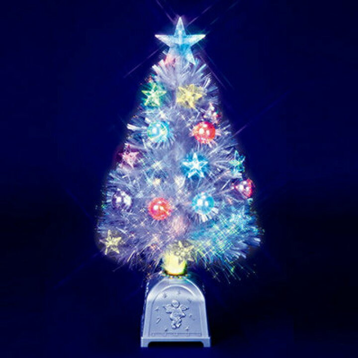 楽天市場 取寄品 クリスマスツリー 60cm とっても光るレインボースターホワイトファイバーツリー ミニツリー ライト 卓上ツリー 飾り 装飾 小型 小さい パーティワールド