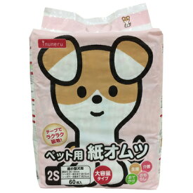 [2点セット] inuneru ペット用紙オムツ 2S 60枚入 ペットライブラリー 犬用品 トイレ用品 2Sサイズ マジックテープ付き しっぽ穴付き
