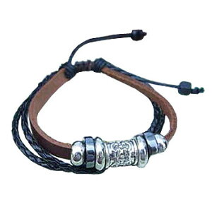 リアルレザーブレスレット 3編み込みミックス×リング 【 アクセサリー メンズ ジュエリー リング レザーブレスレット 革 男性用 】