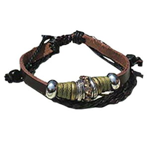 リアルレザーブレスレット 2連ブラック編み込み×リング 【 アクセサリー ブラック メンズ ジュエリー リング レザーブレスレット 革 男性用 】