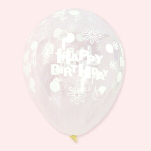 あす楽12時! 【ゴム風船】5インチ バースデーポルカドット&サークルクリア 白インク 100個入り【kis00064】