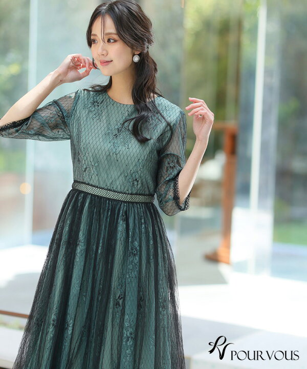 楽天市場】レース＆ブラックチュール ドレス 結婚式 ワンピース  