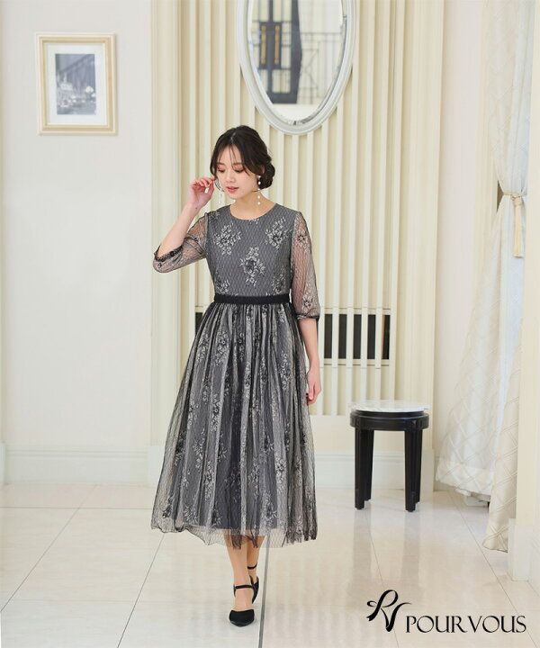 楽天市場】レース＆ブラックチュール ドレス 結婚式 ワンピース  