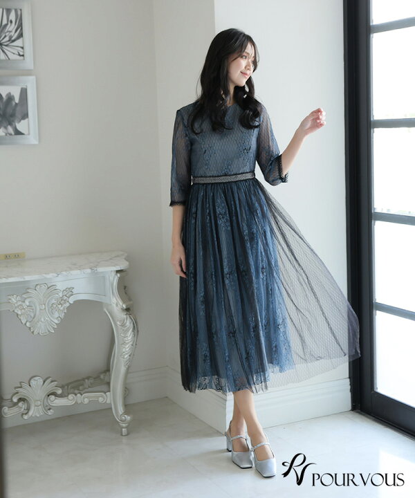 楽天市場】レース＆ブラックチュール ドレス 結婚式 ワンピース  