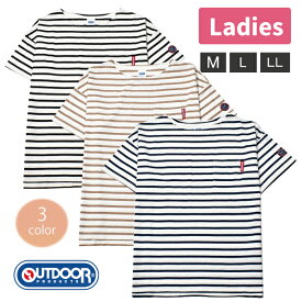 Tシャツ OUTDOOR アウトドア ボーダー ストライプ おしゃれ かわいい 半袖 レディース 婦人 ブラウン グリーン ブラック M-LL 天竺 1点までメール便可