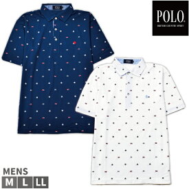 ポロシャツ POLO BCS（ポロ・ビーシーエス） メンズ 紳士 半袖 総柄 マリン 春夏 プリント おしゃれ 上質 上品 ワンポイント さわやか ポロ 1点までメール便可