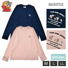 ユニセックス 長袖Tシャツ 綿100％ 薄手 ロンTトムとジェリー 男女兼用 春 秋 冬 メンズ M L LL バックプリント トップス クルー キャラクター かわいい 1個までメール便可