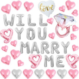 【MAX30%OFF★GW直前クーポン！】【結婚してください！WILL YOU MARRY ME＋予備1セット ボリューム満点♪ ピンク】プロポーズ 風船 飾り付け セット 飾り バルーン ハート 指輪 LOVE 空気入れ 結婚 結婚式 撮影 前撮り サプライズ あす楽