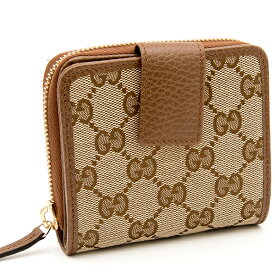 GUCCI (グッチ) 346056 KY9LG 8610 GGキャンバス ウォレット キャンバス レザー ベージュ×ブラウン GG canvas walette 二つ折り財布 2つ折り財布 コンパクトウォレット ラウンドファスナー メンズ レディース ハイブランド