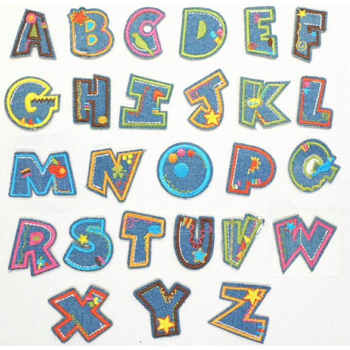 楽天市場】デニム風デザイン アルファベットワッペン アルファベット  