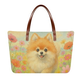 【直送品 同梱不可品】 ポメラニアン(トートバッグ) トートバッグ レディース バッグ 全て ポメラニアン 犬 犬好き かわいい 癒し系 カラフル プレゼント さとみん。