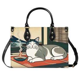【直送品 同梱不可品】 蚊取り線香を持った白黒猫 – 穏やかな夏のひととき(本革ハンドバッグ) 本革ハンドバッグ レディース バッグ 動物 猫 ギフト 贈り物 普段使い leojiro24