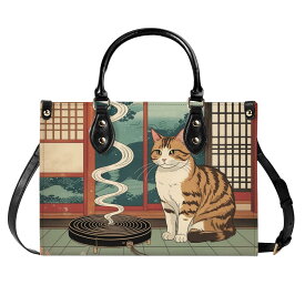 【直送品 同梱不可品】 蚊取り線香を持ったトラ猫と白猫 – 日本の夏の風物詩(本革ハンドバッグ) 本革ハンドバッグ レディース バッグ 動物 猫 ギフト 贈り物 普段使い leojiro24