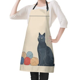 【直送品 同梱不可品】 毛糸で遊ぶ黒猫 – ミニマルナヴィンテージスタイル(エプロン) エプロン ユニセックス ホームデコレーション 動物 猫 ギフト 贈り物 普段使い leojiro24