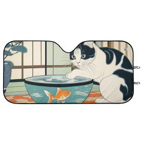 【直送品 同梱不可品】 和を感じる部屋の金魚鉢と好奇心旺盛な盛な白黒猫(サンシェード) サンシェード ユニセックス ホームデコレーション 動物 猫 和風 ギフト 贈り物 普段使い leojiro24