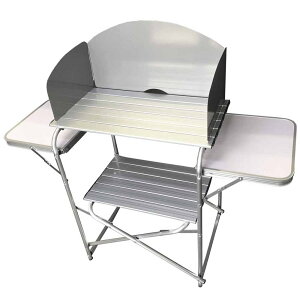 Landfield 風防付き アウトドアテーブル シルバー LF-WOT010【楽天倉庫直送h】 アウトドア キャンプ レジャー テーブル 風防板付き 折りたたみ アルミ製 軽量 撥水