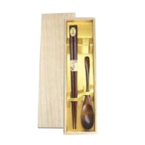 丸十 木箸・スプーンセット 桐箱入 6F38-9【お寄せ品、返品キャンセル不可。欠品終売時連絡あり】