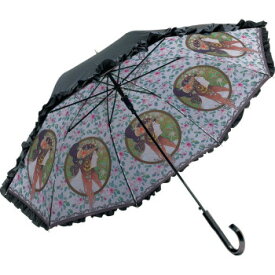 【直送品】ユーパワー 名画フリルジャンプ傘 ミュシャ「ブルネット」 AU-02612【お寄せ品、返品キャンセル不可。欠品終売時連絡あり】