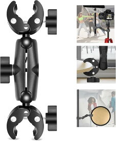 ダブルヘッド強力クランプ、アルミニウム合金ユニバーサルボールヘッド 360 回転スポーツカメラアクセサリーオートバイ/自転車ハンドルバーブラケット/ブラケット補強クランプ/スポーツカメラブラケット/ライトチューブランプホルダー