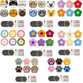 パンチニードルコースターキット 刺繍フレーム・粘着フェルト・糸付き, 初心者向けDIY手芸セット