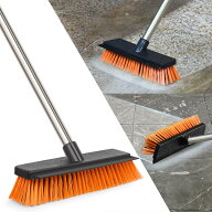 デッキブラシ 水切りワイパー付き 幅26cm 長さ調節可 全長127cm 丈夫なスチール柄 硬いブラシ 廊下 玄関 …
