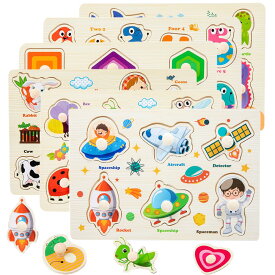 木製パズル 6種類シリーズ 型はめパズル 1 2 3 4歳幼児早期開発 モンテッソーリ 知育玩具 指先あそび 数字・形・図形認識 英語認知 色彩感覚 男の子 女の子おもちゃ 誕生日 クリスマス プレゼント (A-果物)