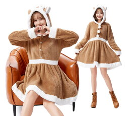 クリスマス コスプレ トナカイ レディース ふわふわ 可愛い サンタ 衣装 着ぐるみ 大きいサイズ ワンピース フード付き サンタクロース 仮装 クリスマス コスチューム 親子服 イベント パーティー 新年会 文化祭