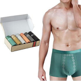 磁気パンツ メンズ ボクサー 男性下着 6枚組 吸水速乾 通気性 蒸れない 摩擦防止 機能性下着 自信増大 3D ボクサー パンツ インナー 下着 ブリーフ 平角 短パン 無痕 高伸縮性生地 毛玉が出にくい 肌に優しい