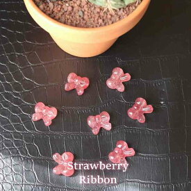 ストロベリークォーツ リボン パーツ 横貫通 1個 苺水晶 天然石 パワーストーン リボン ハンドメイド ブレスレット pasmii