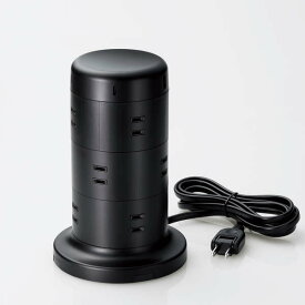 【あす楽】エレコム 電源タップ コンセント×12個口 (USB-C×2 USB-A×3) 45W タワー型 ブラック