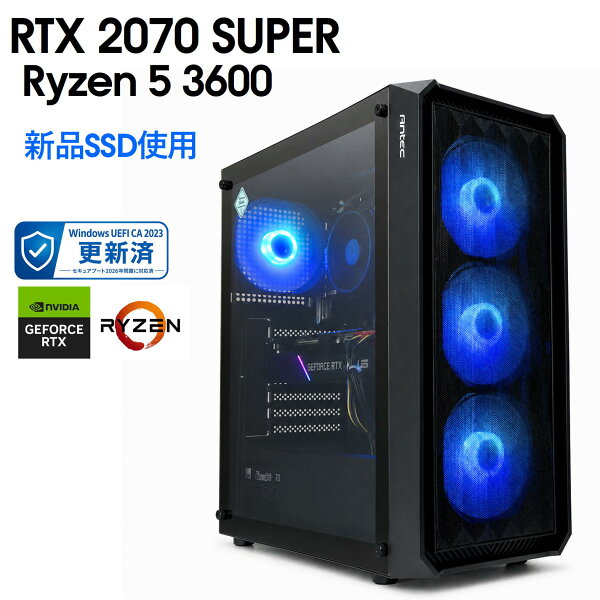 【中古自作ゲーミングPC】 SSD新品使用 /GeForce RTX 2070 SUPER / Ryzen 5 3600 / 16GB / M.2 SSD 480GB + HDD 500GB / Windows11