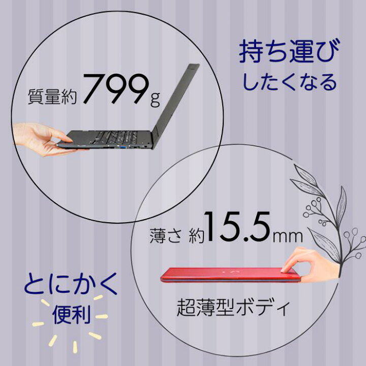 持ち運びに便利♪ 薄型、軽量ノートパソコン 高性能core i3 メモリ4GB 