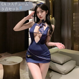スチュワーデス コスチューム 3点セット レディース セクシーコスチューム CA制服 仮装 CA コスプレ衣装 ワンピース ネクタイ付き Tバック付き バックスタイル フリーサイズ