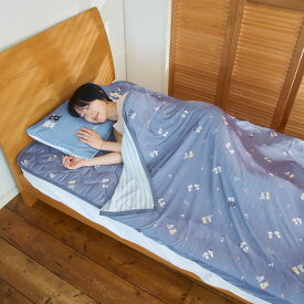 接触冷感 サマーケット LLサイズ 140×200 シングルサイズ 冷感 ひんやり ブランケット ひざかけ リバーシブル 縁日柄 夏用 お昼寝 肌掛け タオルケット 冷房対策 パープル ネイビー ねこ かわいい　キャラクター　ふくふくにゃんこ ハピンズ