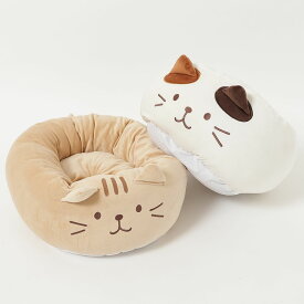 ふくふくにゃんこ 寝そべりペットベッド 猫ベッド ねこ型 寝具 猫用　楕円形 クッション付き 手洗い可 滑り止め付き かわいい おしゃれ ねこ キャラクター ふくふくにゃんこ　三毛猫 チャトラネコ ハピンズ　【ラッピング対象外品】