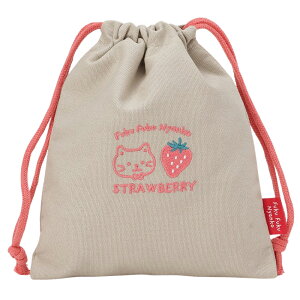 巾着ポーチ 猫 可愛い ギフト 贈り物 母の日 ホワイトデー 猫好きプレゼント 春 いちご 大人可愛い サニタリーポーチ ミニポーチ コスメポーチ ふくふくにゃんこ ハピンズ 買いまわり