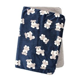 シュナウザー柄 ひざ掛け 膝掛け ひざかけ ブランケット 裏ボア シープボア フランネル かわいい おしゃれ 子供 大人 学校 職場 自宅 車内 旅行 誕生日 ギフト プレゼント ネイビー 縦700×横1000mm