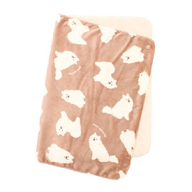 サモエド柄 ひざ掛け 膝掛け ひざかけ ブランケット 裏ボア シープボア フランネル かわいい おしゃれ 子供 大人 学校 職場 自宅 車内 旅行 誕生日 ギフト プレゼント ベージュ 縦700×横1000mm
