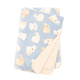 ウサギ柄 ひざ掛け 膝掛け ひざかけ ブランケット 裏ボア シープボア フランネル 子供 大人 学校 職場 自宅 車内 旅行 ブルー 縦1000×横1400mm 誕生日 ギフト プレゼント かわいい おしゃれ