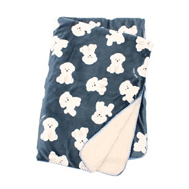 ビション柄 ひざ掛け 膝掛け ひざかけ ブランケット 裏ボア シープボア フランネル 学校 職場 かわいい ギフト プレゼント ネイビー