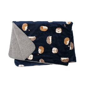 ひざ掛け 膝掛け ひざかけ ブランケット スワンネル 大判 ハリネズミ 柄 ボア ケープ 暖かい 防寒 もこもこ かわいい おしゃれ 毛布 ポンチョ 子供 車 学校 職場 ギフト プレゼント ネイビー